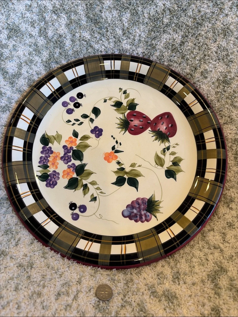 Strawberry Plaid Floral Serve Plate by Oneida NWT 12”x12”x1.50”